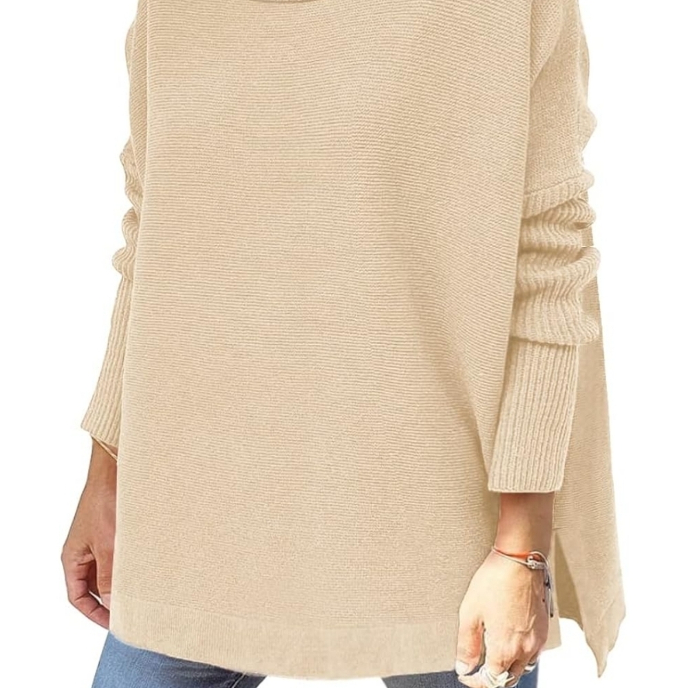Lillusory Cream Turtleneck Sweater Side Slits Oversized Casual Work Classic XS - Picture 12 of 13